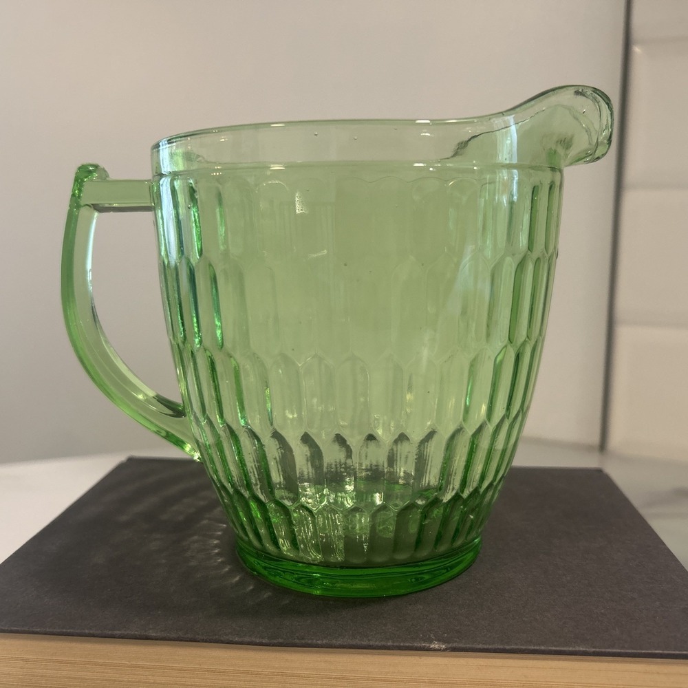 Teleflora 75 Years Anniversary 1934-2009 Optic Green Glass Pitcher Reissue‎ MINT
